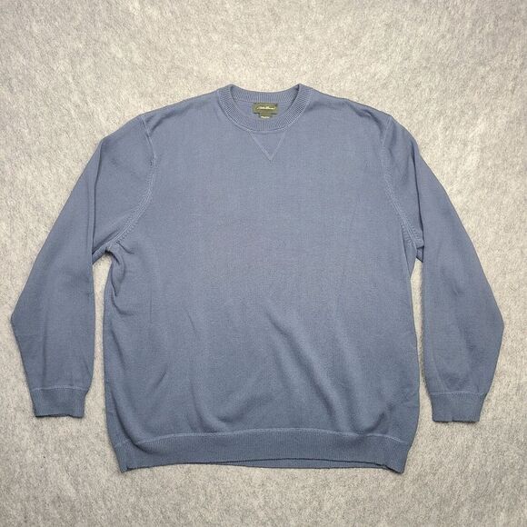 Eddie Bauer Crew Neck Sweater Mens XXL Blue 100% Cotton Knit Made in Hong Kong‎ - Picture 1 of 6